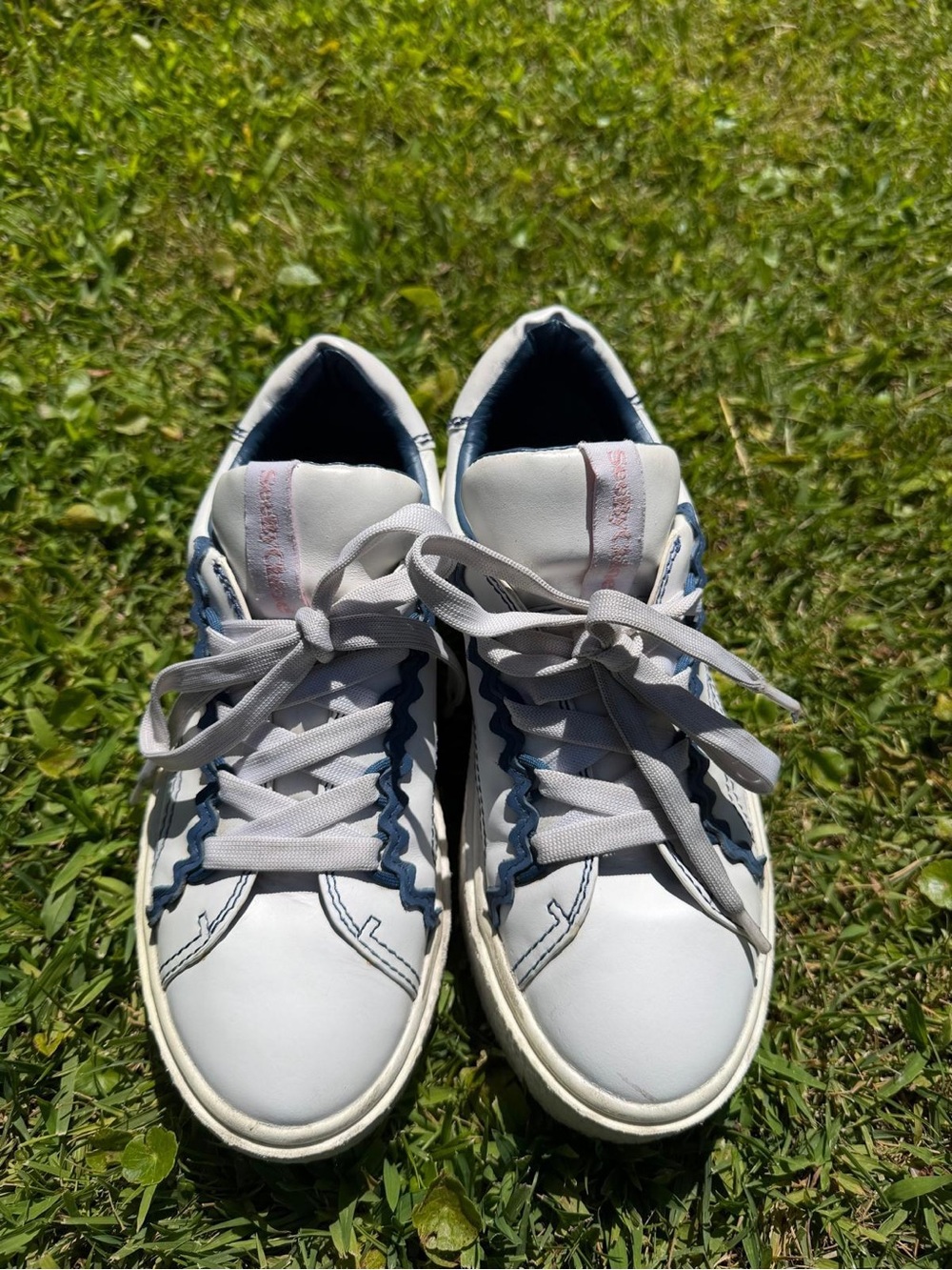 See By Chloe Calf Low Top Sneakers White Blue 7